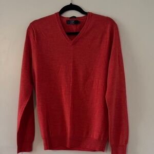 100% Merino Wool Men's V-Neck Sweater in Dark Coral